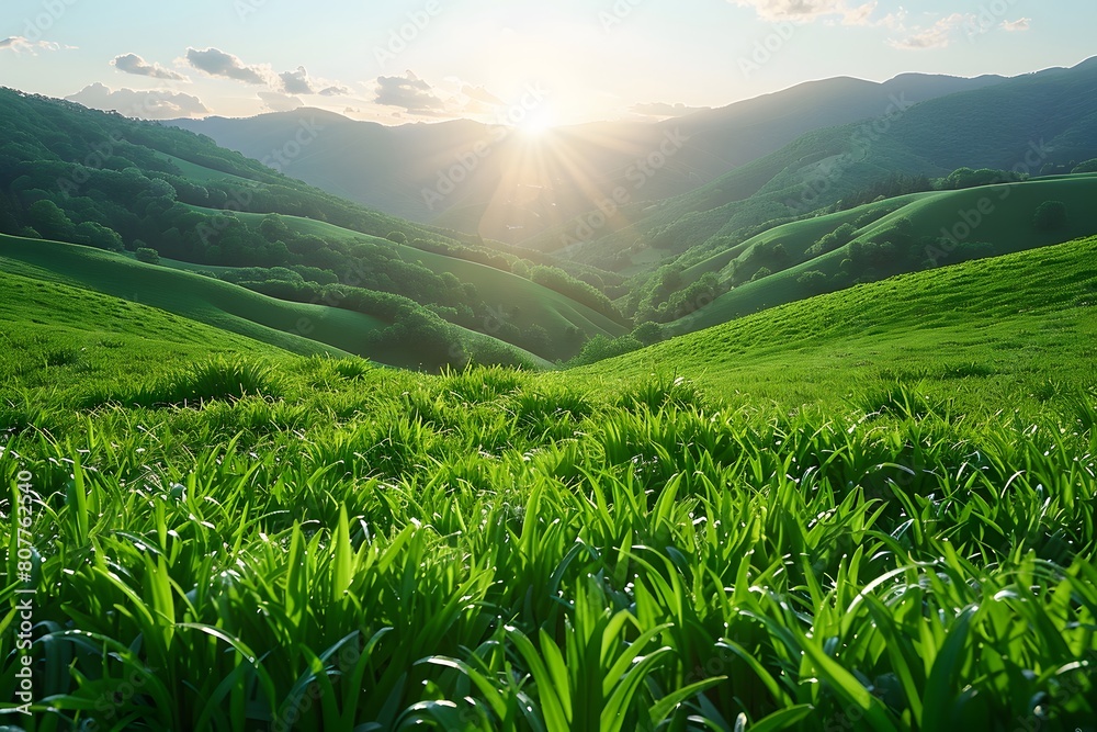 Serene Sunrise Over Lush Green Valley Landscape Serene Sunrise Over Lush Green Valley Landscape