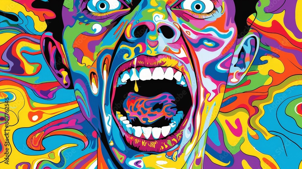 Fototapeta The image shows a man's face in a colorful, abstract background