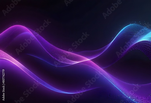 Blue purple wave line light gradient dark background. Abstract technology big data digital background. 3D rendering.