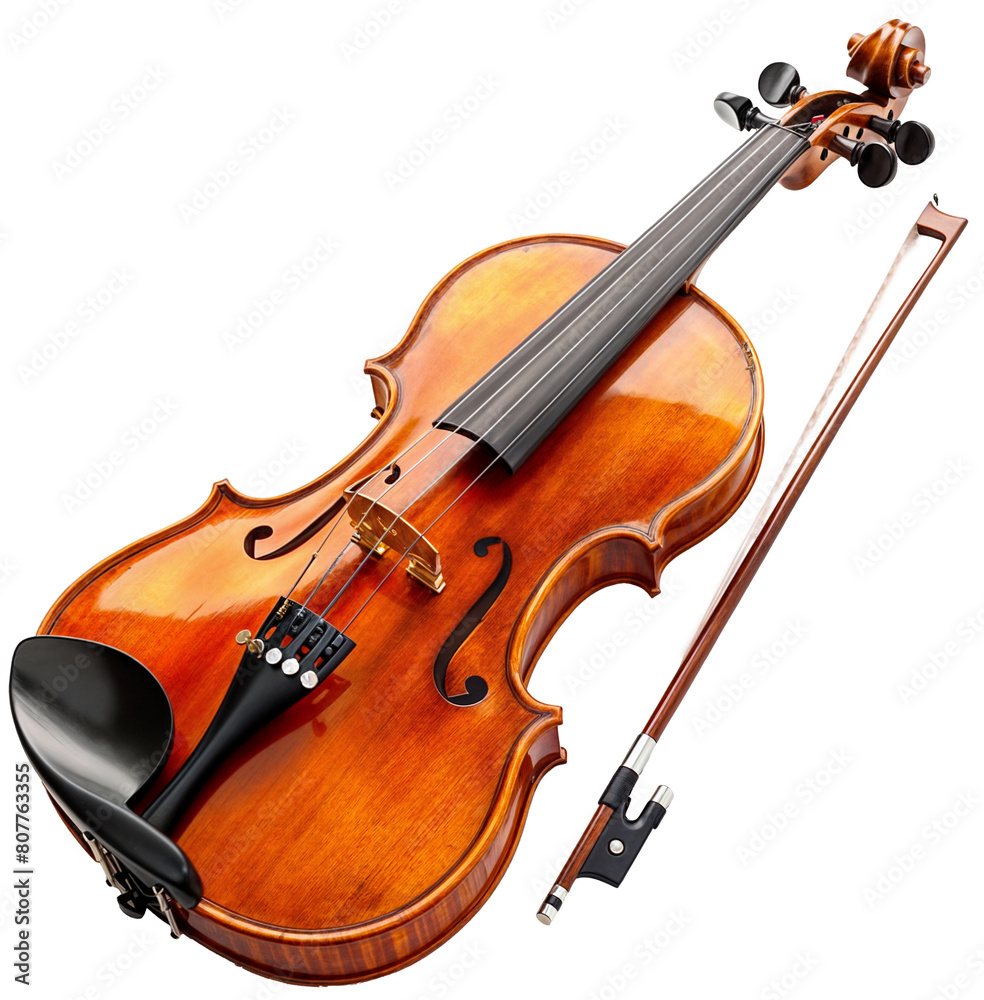 Fototapeta premium A violin with bow isolated on a white background