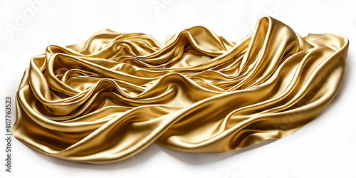 A shiny, golden fabric with flowing curves and folds, displayed against a neutral background. © Aleksei Solovev