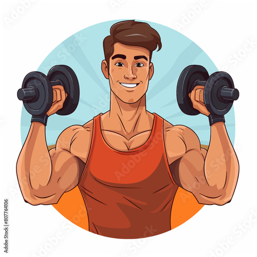 Front view fit man training cartoon Style vector illustration