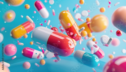 Vibrant Health Concept: Colorful Pill Capsules