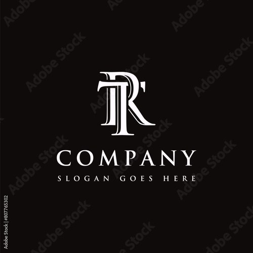 Monogram letter logo T and R, TR RT logo icon on black background