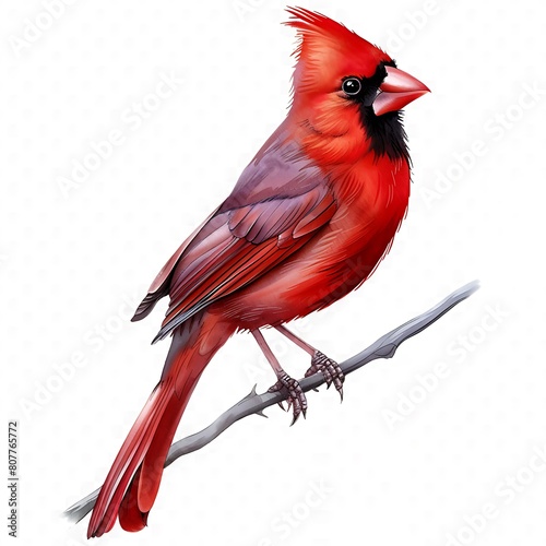 red cardinal bird isolated on a transparent background, watercolor style clipart