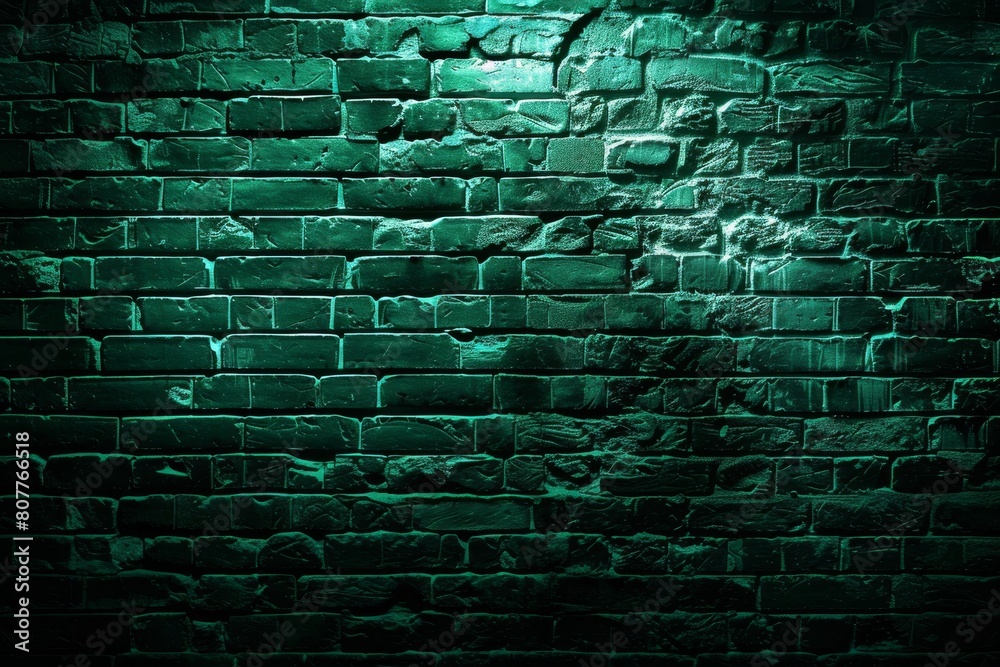 A wall made of green bricks. The wall is dark and has a moody atmosphere. The bricks are arranged in a way that creates a sense of depth and texture A wall made of green bricks. The wall is dark and has a moody atmosphere. The bricks are arranged in a way that creates a sense of depth and texture