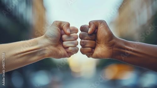 Two hands are clenched together in a fist, symbolizing unity and strength