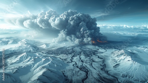 A large volcano is spewing smoke and ash into the sky photo