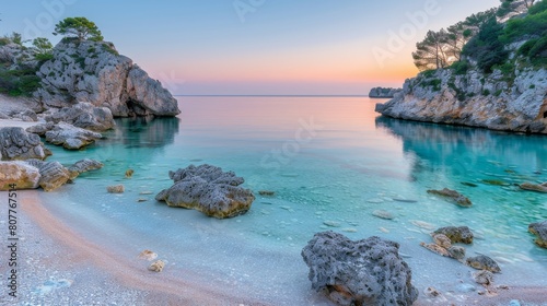 A beautiful ocean view with a sunset in the background