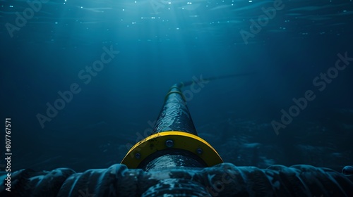 Underwater pipeline extending into the abyss. Industrial underwater structure. Oceanic depths exploration and engineering. Serene seascape. AI photo