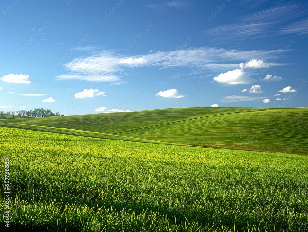 Obraz premium A large, open field with a blue sky and clouds