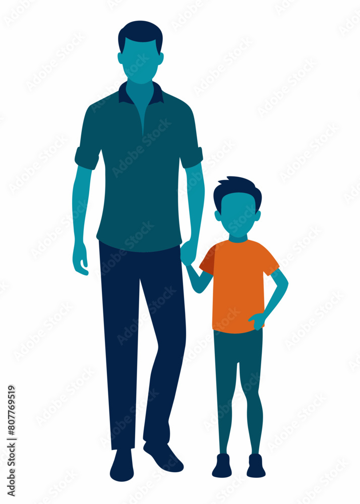  Dad and child standing together vector illustration isolated on a background.