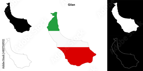 Gilan province outline map set photo