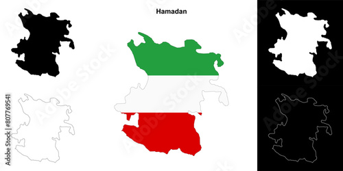 Hamadan province outline map set photo