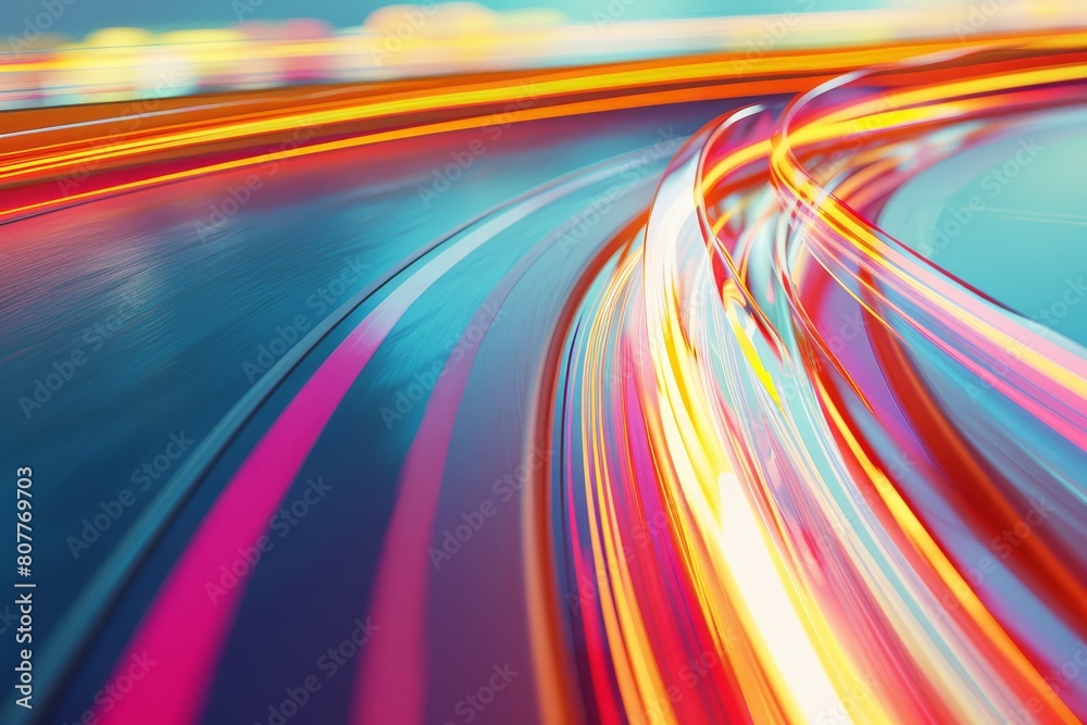 The image is a colorful representation of a highway with bright colorful streaks