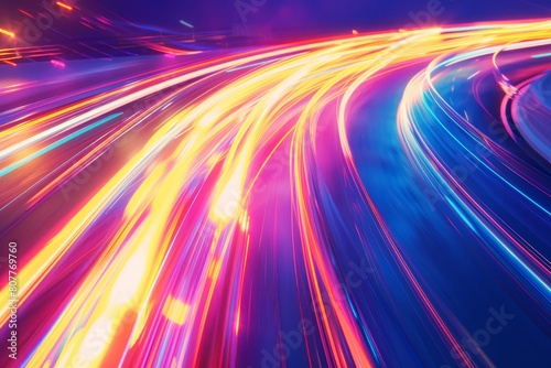 The image is a colorful representation of a highway with bright colorful streaks