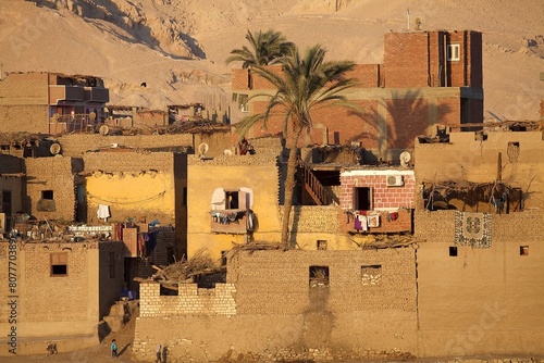 Traditional houses along the Nile river between Luxor and Aswan, Egypt