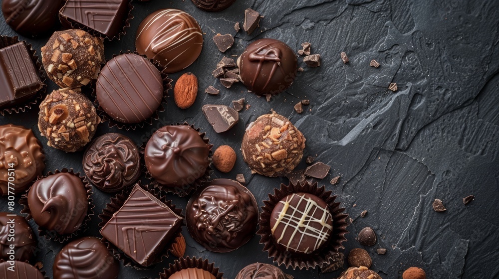 Assortment of Luxurious Chocolates on a Dark Marble Background
Assortment of Luxurious Chocolates on a Dark Marble Background