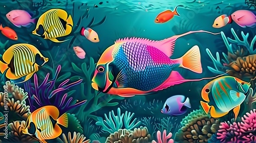 Tropical fish wallpaper illustration