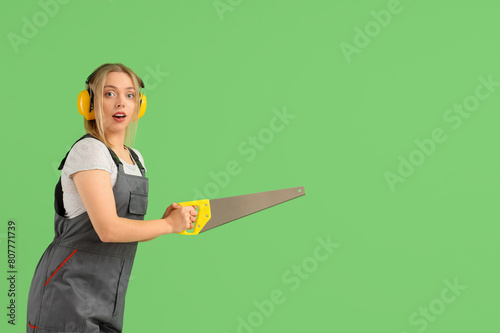 Surprised female worker wit...