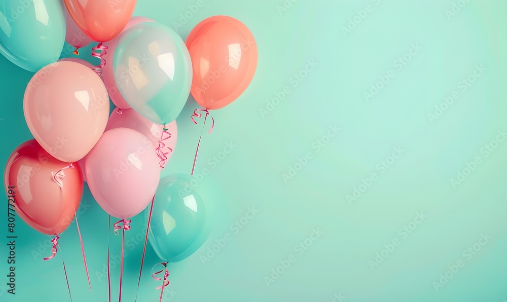 Colorful Celebration Balloons in Pink and Aqua, Generative AI