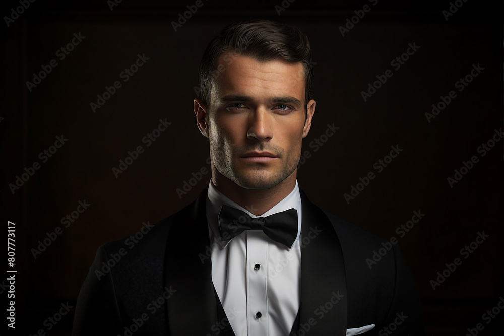 Elegant man wear black color suit isolated on dark background generative AI technology Elegant man wear black color suit isolated on dark background generative AI technology
