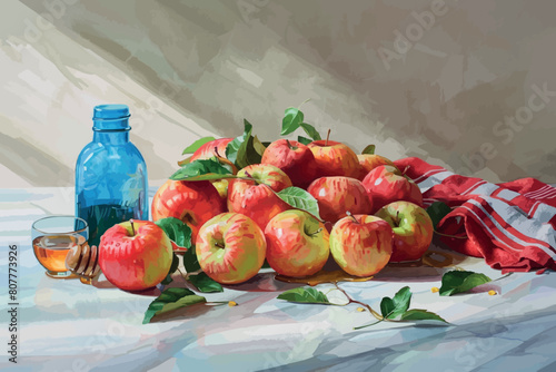 scenic still life of fruit, watercolor sketch