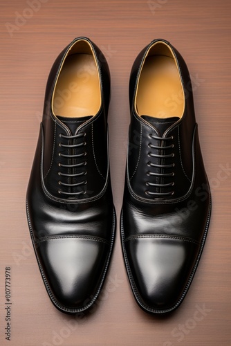 A pair of black business leather shoes, man