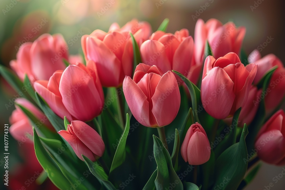 a photo of happy mother's day , pink tulip 
