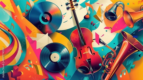 Music backgrounf with coclorful music instrument UHD wallpaper photo