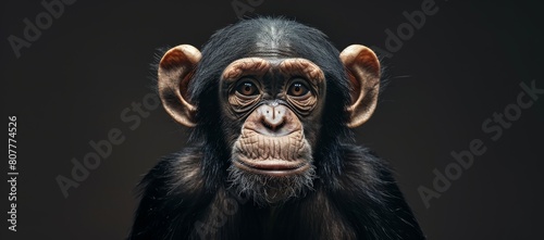 single portrait of a monkey black background