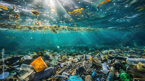 Plastic pollution of the ocean underwater UHD wallpaper photo
