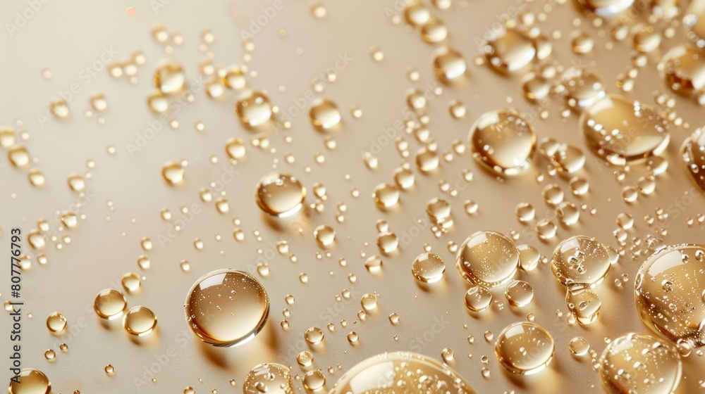 cosmetic gel, transparent drops, beige background cosmetic gel, transparent drops, beige background