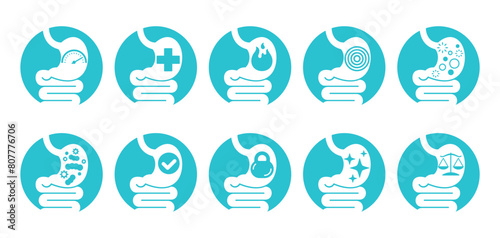 Health of stomach and digestive - flat icons set