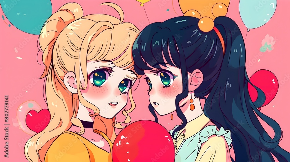 Cheerful Anime Style Friends Embracing in Vibrant of Friendship Cheerful Anime Style Friends Embracing in Vibrant of Friendship
