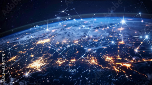 Interconnected Global Cloud Computing Network Bridging Digital Data Across Cities and Countries © Poramet