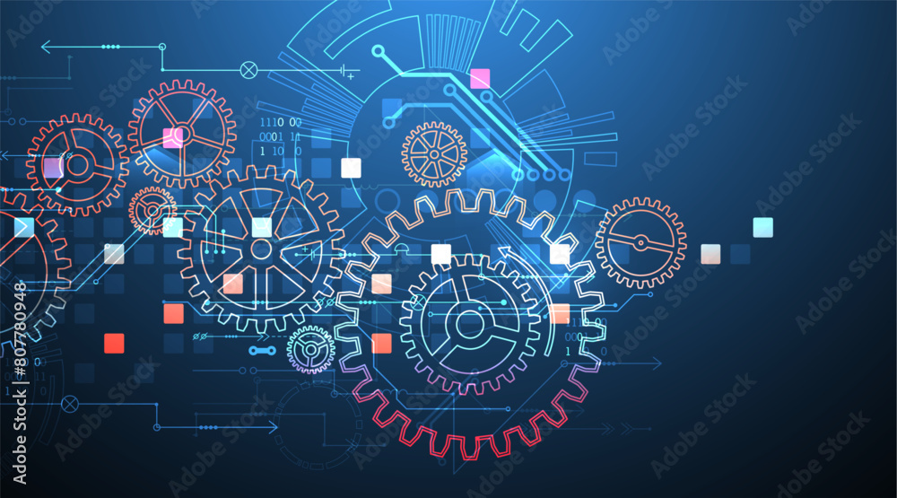 Gear wheel technology pattern on gradient background. Hand drawn vector. Gear wheel technology pattern on gradient background. Hand drawn vector.