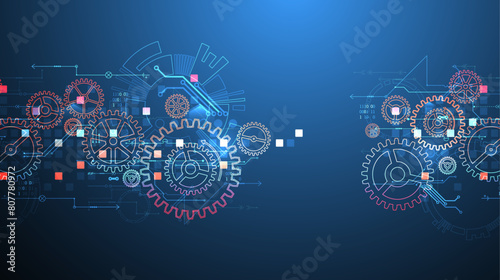 Gear wheel technology pattern on gradient background. Hand drawn vector.