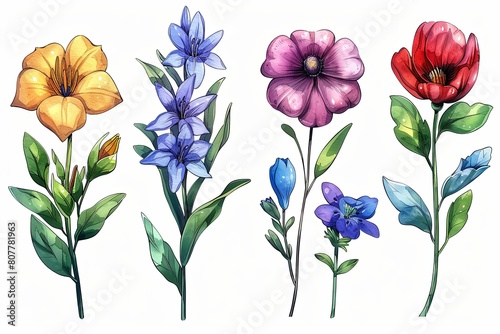 Floral Delight: Hand-Drawn Bloom Clip Arts Collection on Transparent Background