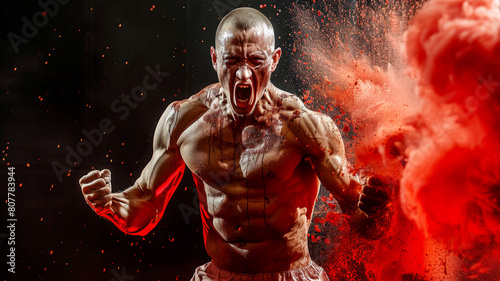 man with Fury: Blood boils, fists clench, rage consumes, ready to explode. photo