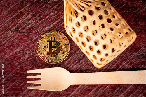 Bitcoin with wooden spoon