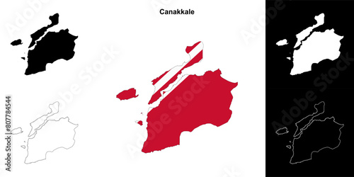 Canakkale province outline map set photo