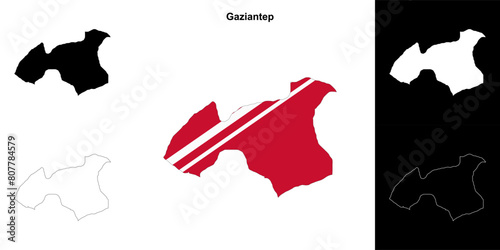 Gaziantep province outline map set photo