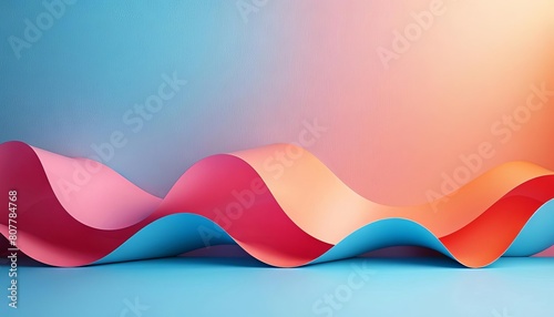 Create a 3D rendering of a blue and pink wave. The wave should be smooth and have a glossy finish. photo