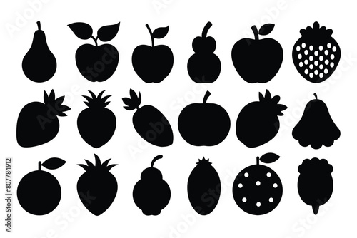 Set of Fruit black Silhouette Design with white Background and Vector Illustration