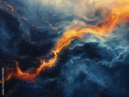 Fiery orange lines flowing through a blue textured backdrop.