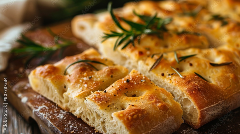 Close-up of rustic Italian bread sitting on a wooden cutting board Close-up of rustic Italian bread sitting on a wooden cutting board