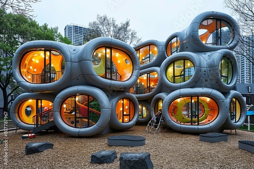 Enchanted PlayScape: Whimsical Architectural Design for a Colorful Children's Playground photo