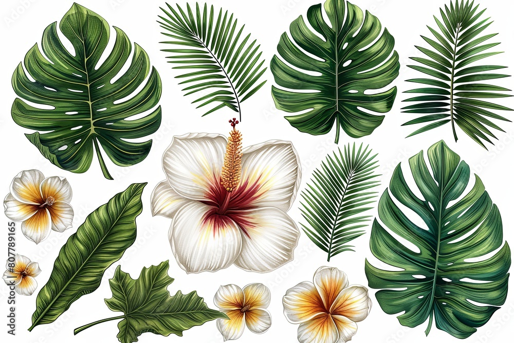 Obraz premium Exotic Plants and Flowers: Elegant Botanical Illustrations Clipart Collection
