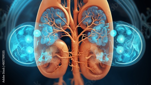 Closeup of a CT scanner screen displaying kidney images from a patient diagnosed with chronic kidney disease used for diagnostic accuracy photo